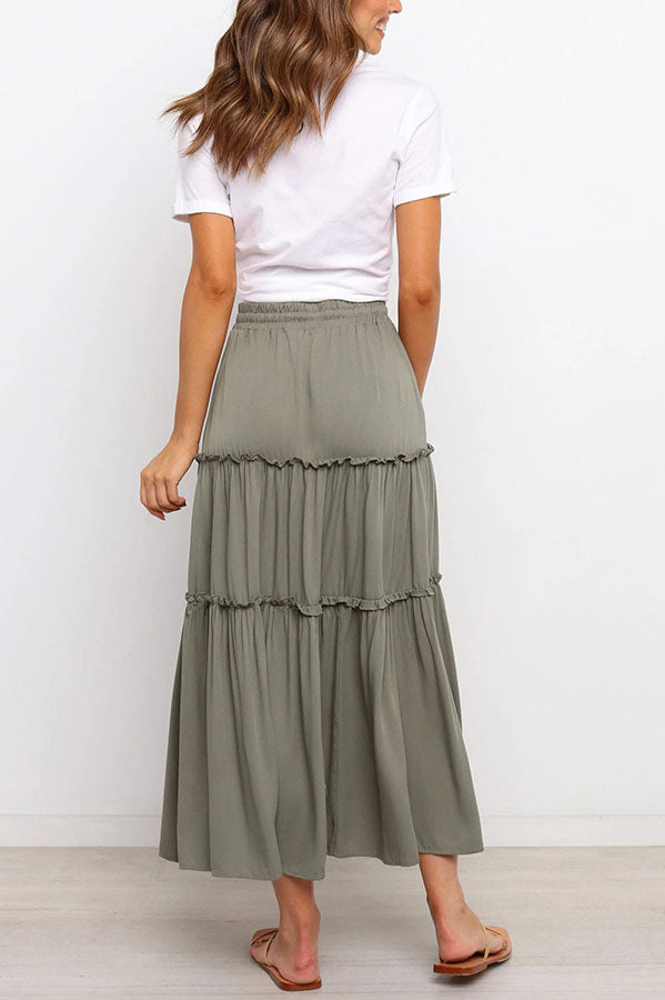 Selina Elasticised Waist Tiered Ruffle Midi Skirt