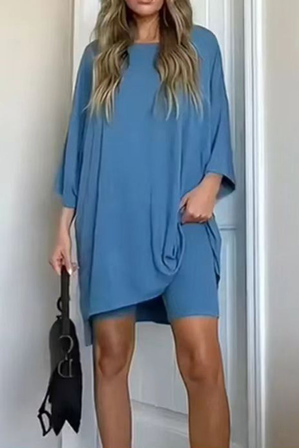 Fashion solid color loose fitting T-shirt+tight shorts for women