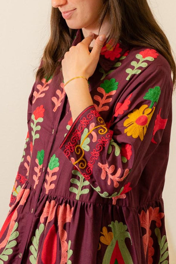 PURPLE FLOWERS SHIRT DRESS