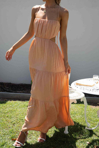 Sleeveless Open Waist Panel Layered Long Swing Dress