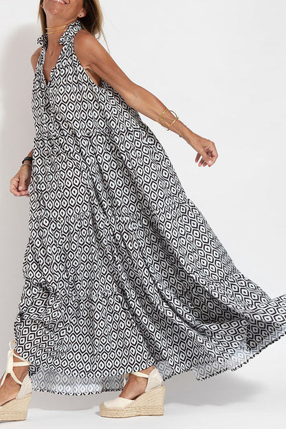 Boho Loose Gold Print Flowy Resort Dress