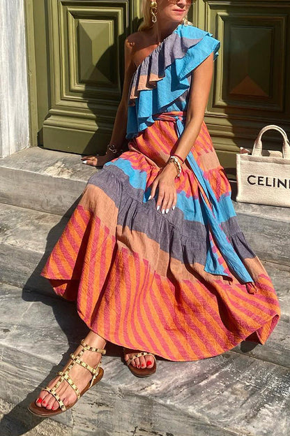 Main Stage Unique Printed Ruched Cross Over Detail Strap Midi Dress