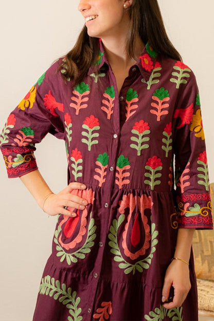 PURPLE FLOWERS SHIRT DRESS