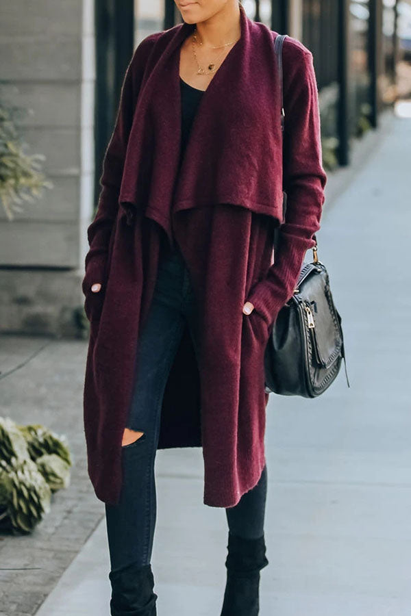 Long Sleeve Solid Color Lapel Cardigan