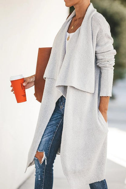 Long Sleeve Solid Color Lapel Cardigan