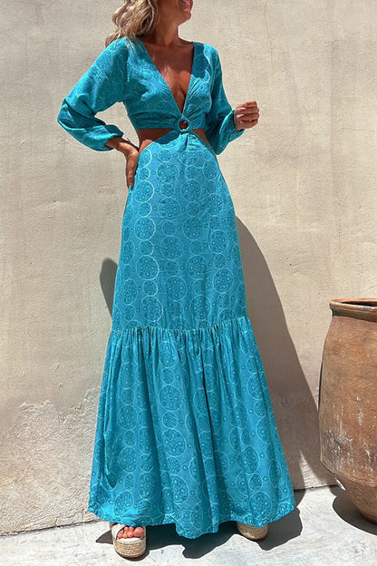 SEFORA Long ring embellished turquoise dress